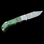 6.5" Damascus Pocket Knife // Handmade Pakka Wood Handle // Green