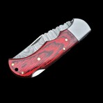 6.5" Damascus Pocket Knife // Handmade Pakka Wood Handle // Crimson