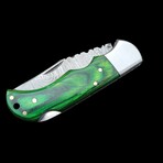 6.5" Damascus Pocket Knife // Handmade Pakka Wood Handle // Green