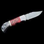 6.5" Damascus Pocket Knife // Handmade Pakka Wood Handle // Black + Crimson