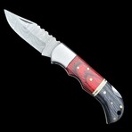 6.5" Damascus Pocket Knife // Handmade Pakka Wood Handle // Black + Crimson