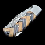 6.5" Damascus Pocket Knife // Handmade Pakka Wood + Olive Wood Handle // Black