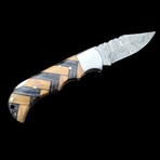 6.5" Damascus Pocket Knife // Handmade Pakka Wood + Olive Wood Handle // Black