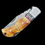 6.5" Damascus Pocket Knife // Handmade Pakka Wood + Bone Handle