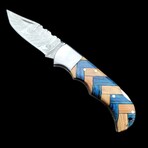 6.5" Damascus Pocket Knife // Handmade Pakka Wood + Olive Wood Handle // Blue