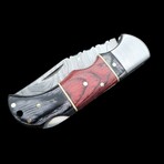 6.5" Damascus Pocket Knife // Handmade Pakka Wood Handle // Black + Red Brick