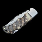 6.5" Damascus Pocket Knife // Handmade Ram Horn Handle