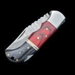 6.5" Damascus Pocket Knife // Handmade Pakka Wood Handle // Black + Crimson