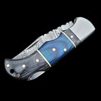 6.5" Damascus Pocket Knife // Handmade Pakka Wood Handle // Black + Blue