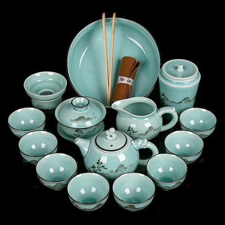 Hand-Painted Celadon Tea Set