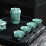 Hand-Painted Celadon Tea Set