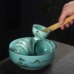 Hand-Painted Celadon Tea Set