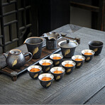 Iron Rust Glazed & Silver-Lined Porcelain Tea Set