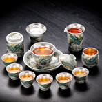 Qinglong Silver-Lined Porcelain Tea Set