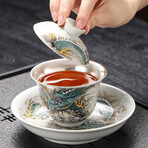 Qinglong Silver-Lined Porcelain Tea Set