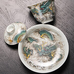 Qinglong Silver-Lined Porcelain Tea Set