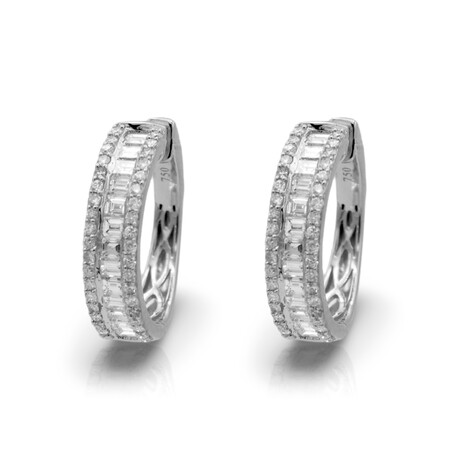 18K White Gold Diamond Hoop Earrings I // New