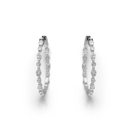 18K White Gold Diamond Hoop Earrings IV // New