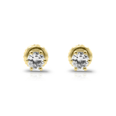 14K Yellow Gold Diamond Stud Earrings // New