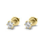 14K Yellow Gold Diamond Stud Earrings // New