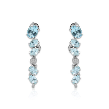 14K White Gold Aquamarine + Diamond Earrings // Pre-Owned