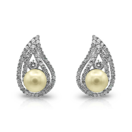 14K White Gold Diamond + Pearl Earrings // Pre-Owned