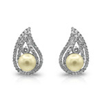 14K White Gold Diamond + Pearl Earrings // Pre-Owned