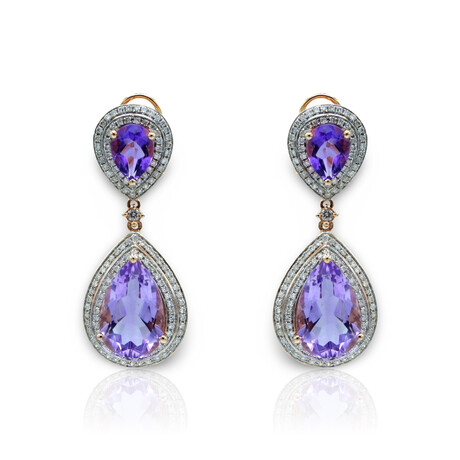 18K Rose Gold Amethyst + Diamond Earrings // Pre-Owned