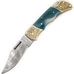 Damascus Folding Pocket Knife // Camel Bone