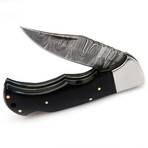 Damascus Folding Pocket Knife // Buffalo Horn