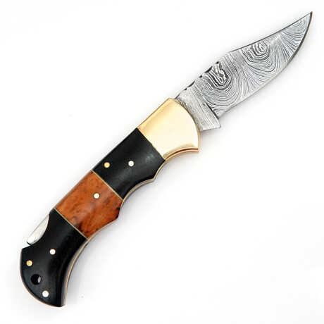 Damascus Folding Pocket Knife // Cow