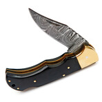 Damascus Folding Pocket Knife // Buffalo Brass