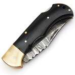 Damascus Folding Pocket Knife // Buffalo Brass