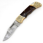 Damascus Folding Pocket Knife // Rose Wood