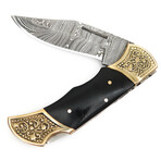 Damascus Folding Pocket Knife// Black Micarta