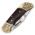 Damascus Folding Pocket Knife // Rose Wood