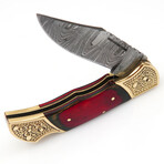 Damascus Folding Pocket Knife // Multi Wood