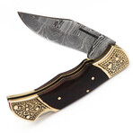 Damascus Folding Pocket Knife // Rose Wood