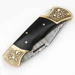 Damascus Folding Pocket Knife// Black Micarta