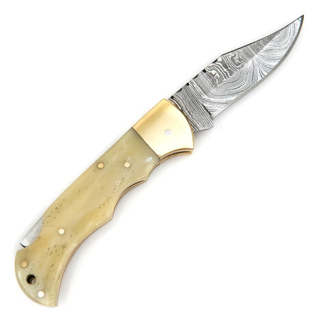 Damascus Folding Pocket Knife // Camy Brass