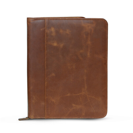 Zip Up Leather Padfolio // Saddle Brown