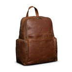 Minelli Expandable Leather Backpack // Saddle Brown