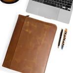 Zip Up Leather Padfolio // Saddle Brown