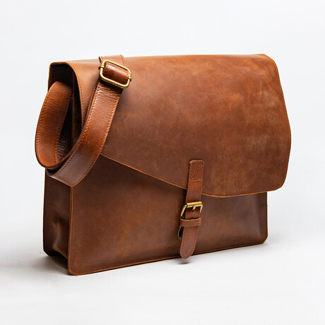 Leather Messenger Laptop Bag 14" // Saddle Brown