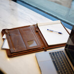 Zip Up Leather Padfolio // Saddle Brown