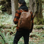 Minelli Expandable Leather Backpack // Saddle Brown