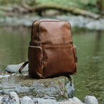 Minelli Expandable Leather Backpack // Saddle Brown