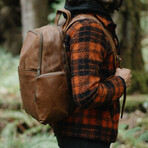 Minelli Expandable Leather Backpack // Saddle Brown