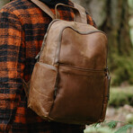 Minelli Expandable Leather Backpack // Saddle Brown