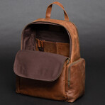 Minelli Expandable Leather Backpack // Saddle Brown